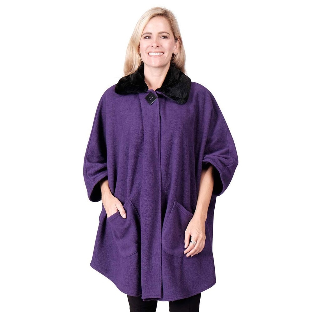 Le Moda Women’s Fur Trim Polar Fleece Shawl Cape